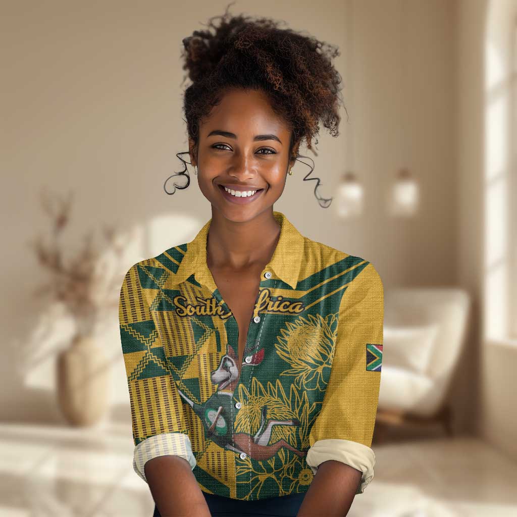 Custom South Africa Rugby Women Casual Shirt Springboks With Protea Cynaroides LT18