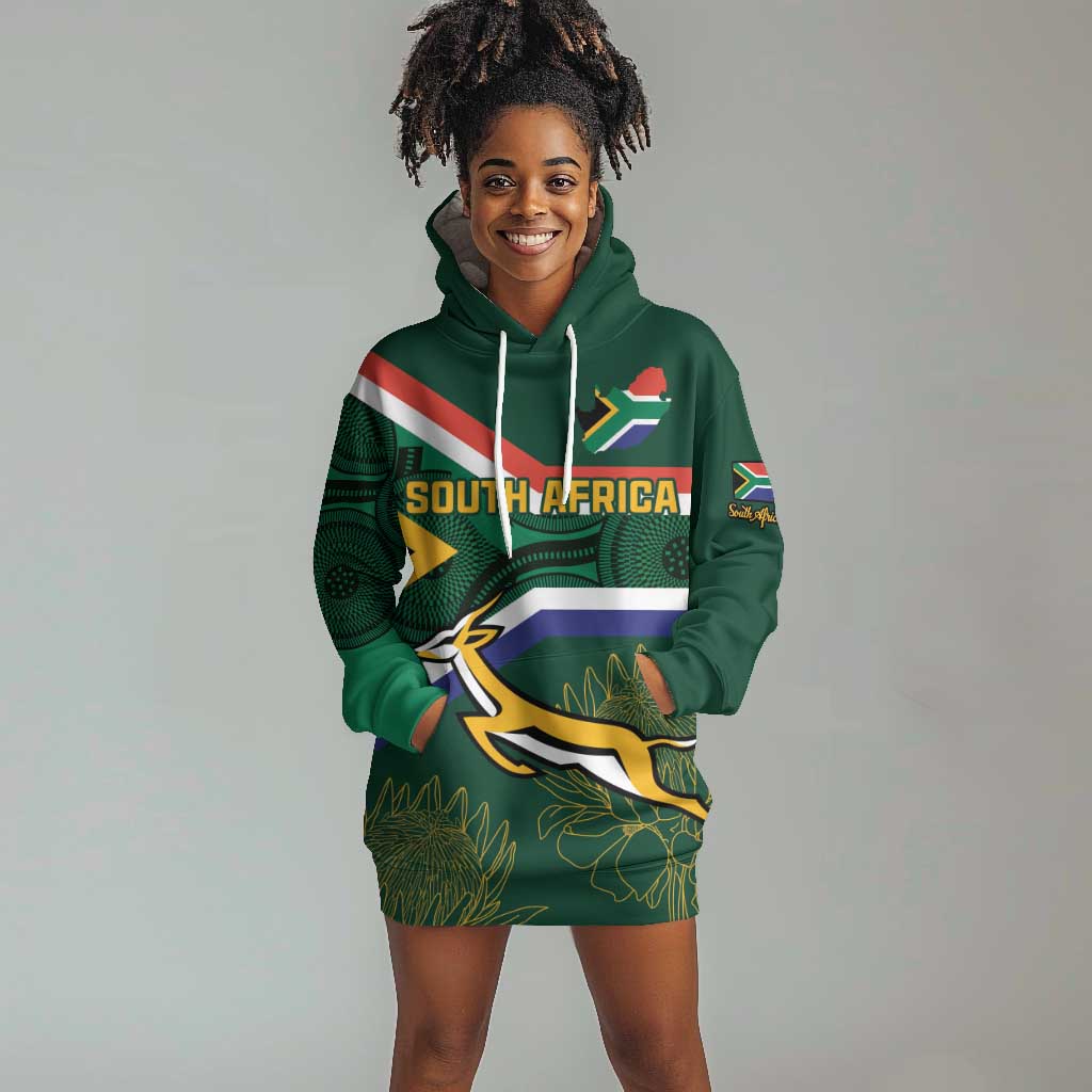Custom South Africa Rugby Hoodie Dress Springboks Mascot African Pattern LT18