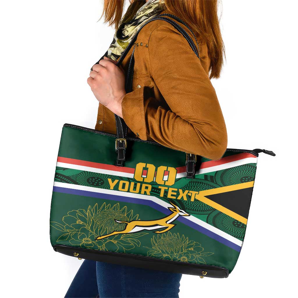 Custom South Africa Rugby Leather Tote Bag Springboks Mascot African Pattern LT18