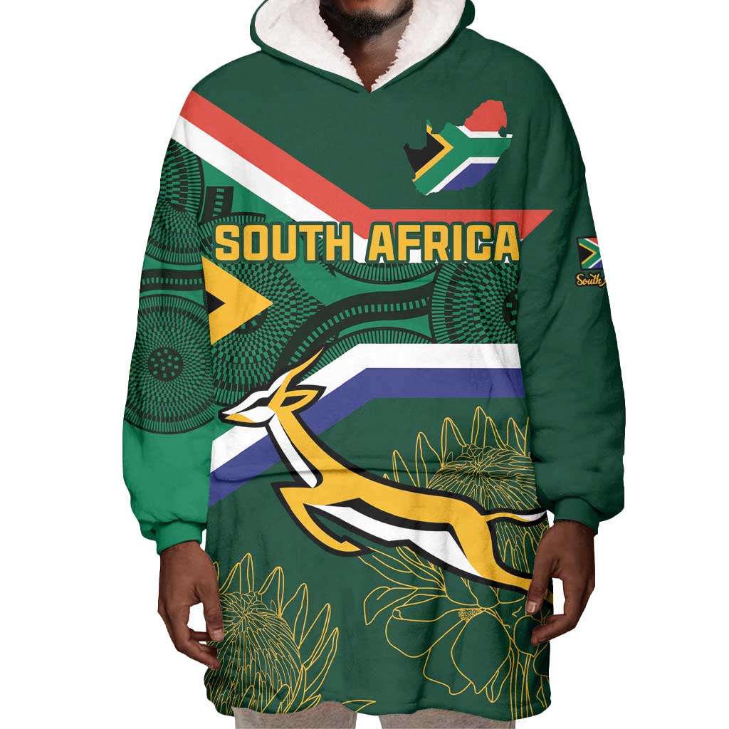 Custom South Africa Rugby Wearable Blanket Hoodie Springboks Mascot African Pattern LT18