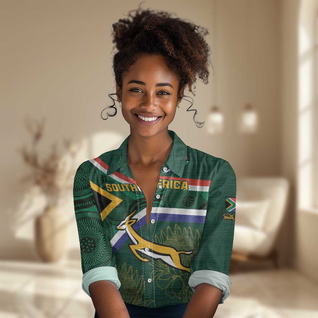 Custom South Africa Rugby Women Casual Shirt Springboks Mascot African Pattern LT18