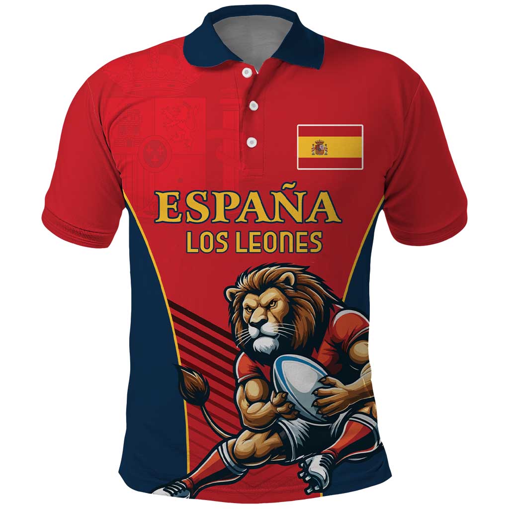 Custom Spain Rugby Polo Shirt Los Leones Lion Mascot LT18
