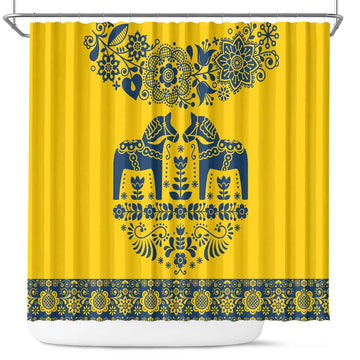 Sweden Dalecarlian Horse Shower Curtain Floral Folk Pattern Yellow Version LT18