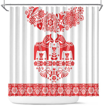 Sweden Dalecarlian Horse Shower Curtain Floral Folk Pattern White Version LT18