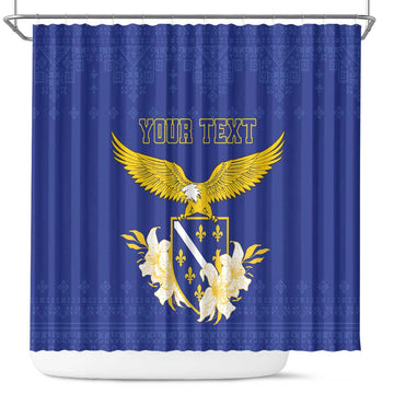 Personalized Bosnia and Herzegovina Independence Day Shower Curtain Golden Eagle With Lilium Bosniacum LT18
