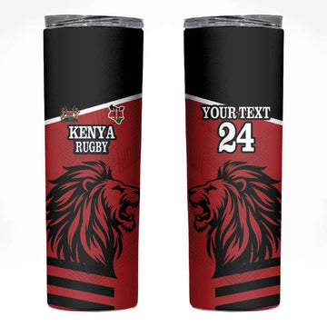 Custom Afro Kenya Rugby Skinny Tumbler African Lion Head LT18