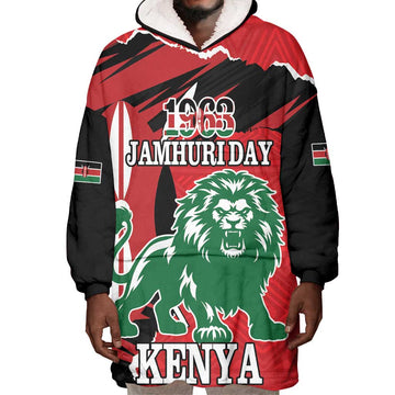 Personalized Jamhuri Day 1963 Wearable Blanket Hoodie Angry Lion With African Shield LT18