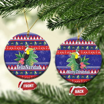 Belize Keel-billed Toucan Bird Christmas Ceramic Ornament Feliz Navidad With Knitted Christmas Pattern LT18