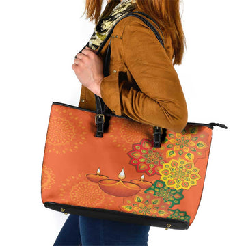 Happy Diwali India Leather Tote Bag With Rangoli Patterns LT18
