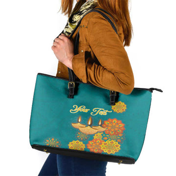 Personalized India Diwali Leather Tote Bag Festival Of Light With Diya LT18