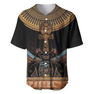 Winged Egypt Cats Baseball Jersey Hieroglyphs Alphabet Pattern LT18