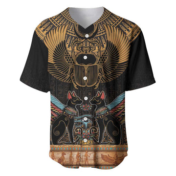 Ancient Egypt Scarab Beetle Baseball Jersey Hieroglyphs Alphabet Pattern LT18