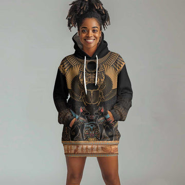 Ancient Egypt Scarab Beetle Hoodie Dress Hieroglyphs Alphabet Pattern LT18