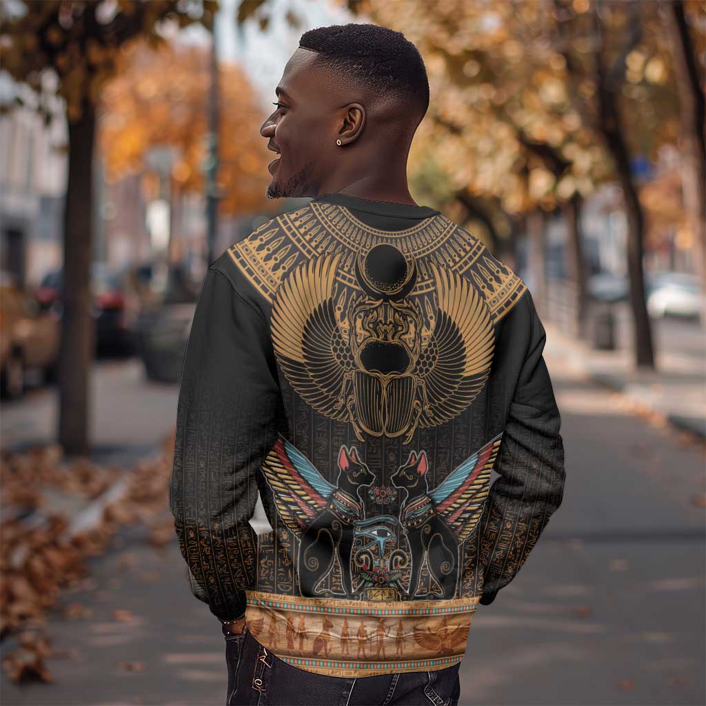 Ancient Egypt Scarab Beetle Sweatshirt Hieroglyphs Alphabet Pattern LT18