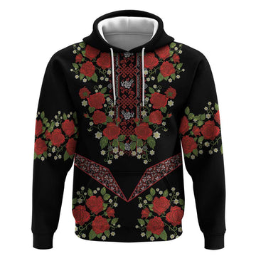 Traditional Ukrainian Costume Hoodie Red Floral Embroidery Style LT18