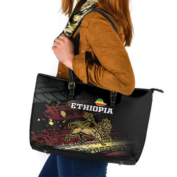 Meskel Ethiopia Leather Tote Bag Lion Of Judah With Grunge Patterns LT18
