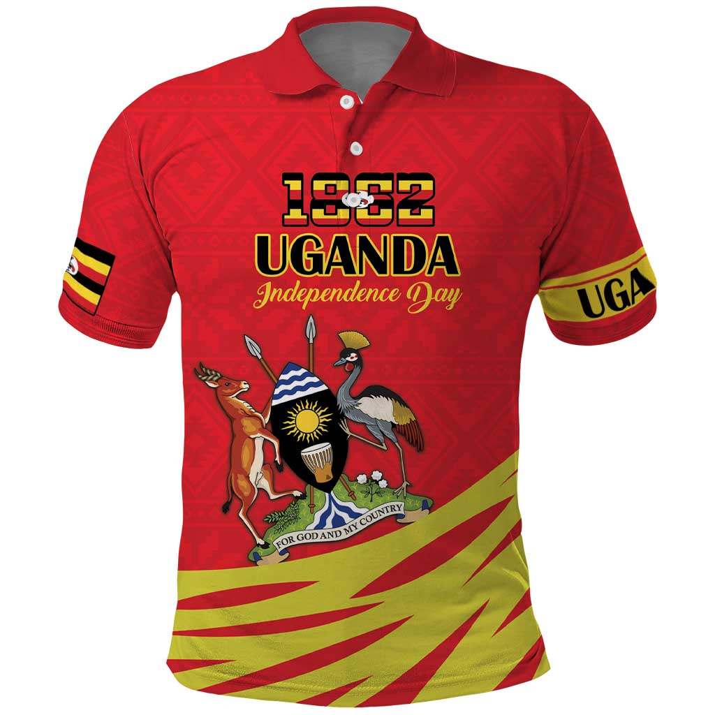 Custom Uganda Independence Day 1962 Polo Shirt Coat Of Arms With Kente Patterns LT18
