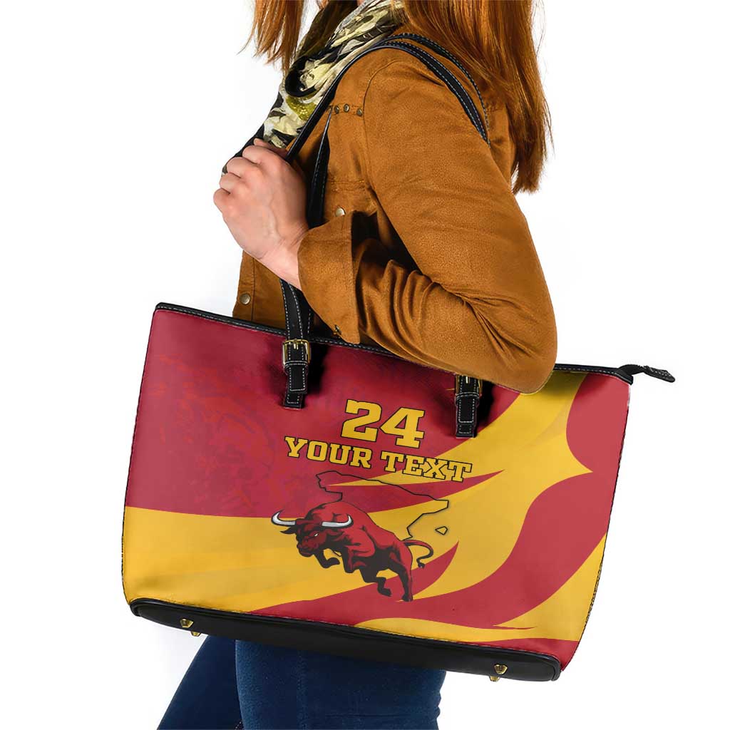 Custom Spain Aggressive Fighting Bull Leather Tote Bag With Carnation Flowers LT18