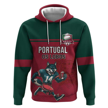 Custom Portugal Rugby Hoodie Go Os Lobos Wolves Mascot LT18
