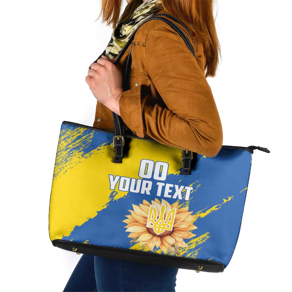 Custom Ukraine Independence Day Leather Tote Bag Dove Of Peace With Grunge Pattern LT18