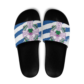 Scotland Celtic Cross Slide Sandals Thistle Flowers LT18