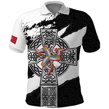 Isle of Man Celtic Cross Polo Shirt Triskelion Emblem LT18