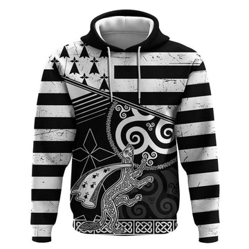 Brittany Ermine Celtic Hoodie Black Celtic Triskels LT18