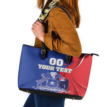 Custom Chile Independence Day Leather Tote Bag Lapageria Flower With Coat Of Arms LT18