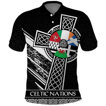 Cross Celtic Nations Polo Shirt Six Celtic Countries Grunge Style LT18