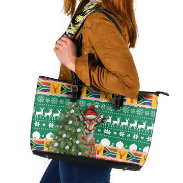 South Africa Christmas Leather Tote Bag Springbok With Christmas Tree LT18