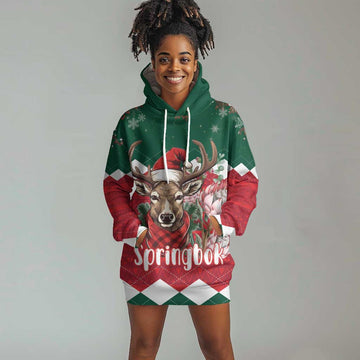 Personalized South Africa Merry Christmas Hoodie Dress Springbok With King Protea LT18