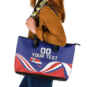 Custom Costa Rica Independence Day Leather Tote Bag Turdus Grayi Bird With Coat Of Arms LT18