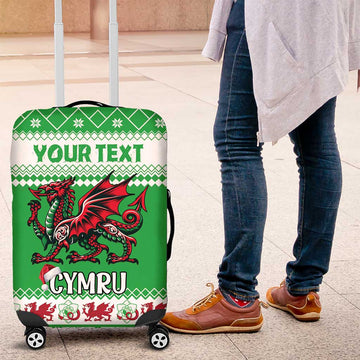 Personalized Wales Christmas Dragon Luggage Cover Nadolig Llawen Green Version LT18