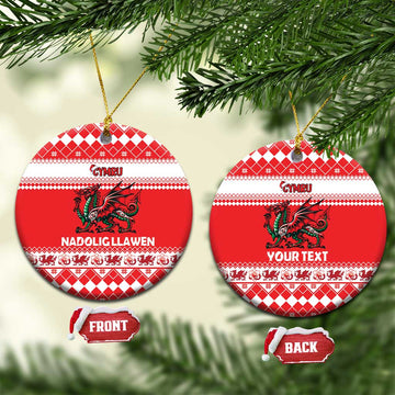 Personalized Wales Christmas Dragon Ceramic Ornament Nadolig Llawen Red Version LT18