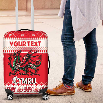 Personalized Wales Christmas Dragon Luggage Cover Nadolig Llawen Red Version LT18