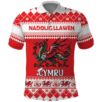 Personalized Wales Christmas Dragon Polo Shirt Nadolig Llawen Red Version LT18
