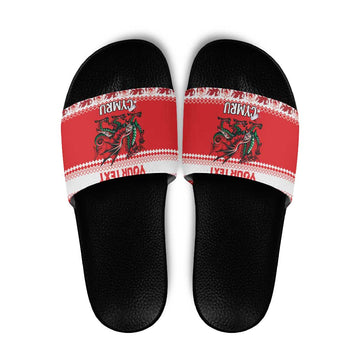 Personalized Wales Christmas Dragon Slide Sandals Nadolig Llawen Red Version LT18