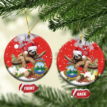 Costa Rica Christmas Ceramic Ornament A Cheerful Sloth Wearing a Santa Hat LT18