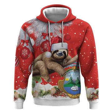 Christmas Costa Rica Hoodie A Cheerful Sloth Wearing a Santa Hat LT18
