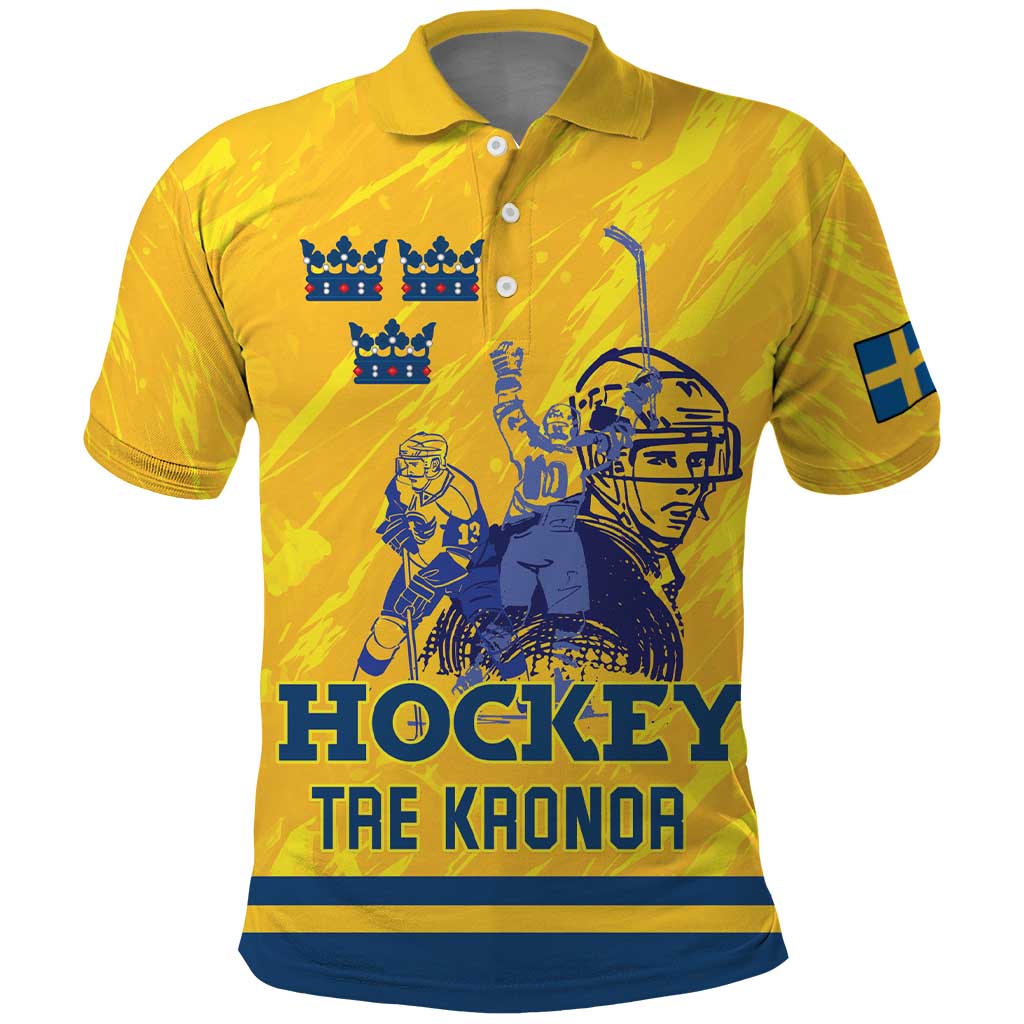 Custom Sweden Hockey Polo Shirt Tre Kronor Go Champions LT18