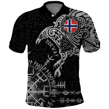Norway Viking Ravens Polo Shirt Vegvisir Runes Pattern LT18