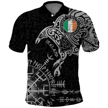 Ireland Viking Ravens Polo Shirt Vegvisir Runes Pattern LT18