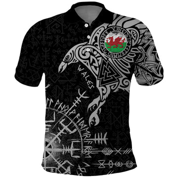 Wales Viking Ravens Polo Shirt Vegvisir Runes Pattern LT18