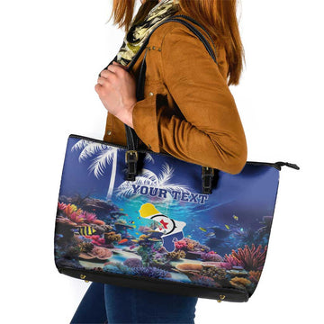 Personalized Bonaire Underwater Tropical Corals Reef Leather Tote Bag With Colorful Sea Fish LT18