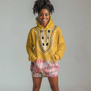 Africa Dashiki Hoodie Dress King Protea Floral Motif Patterns LT18