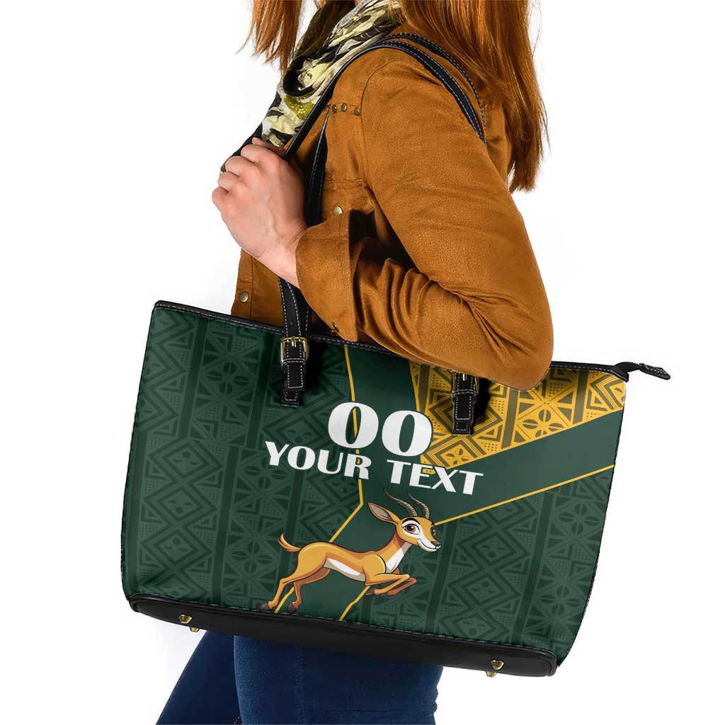 Custom South Africa Springbok Jumping Leather Tote Bag With Kente Patterns LT18