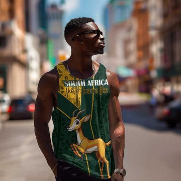 Custom South Africa Springbok Jumping Men Tank Top With Kente Patterns LT18