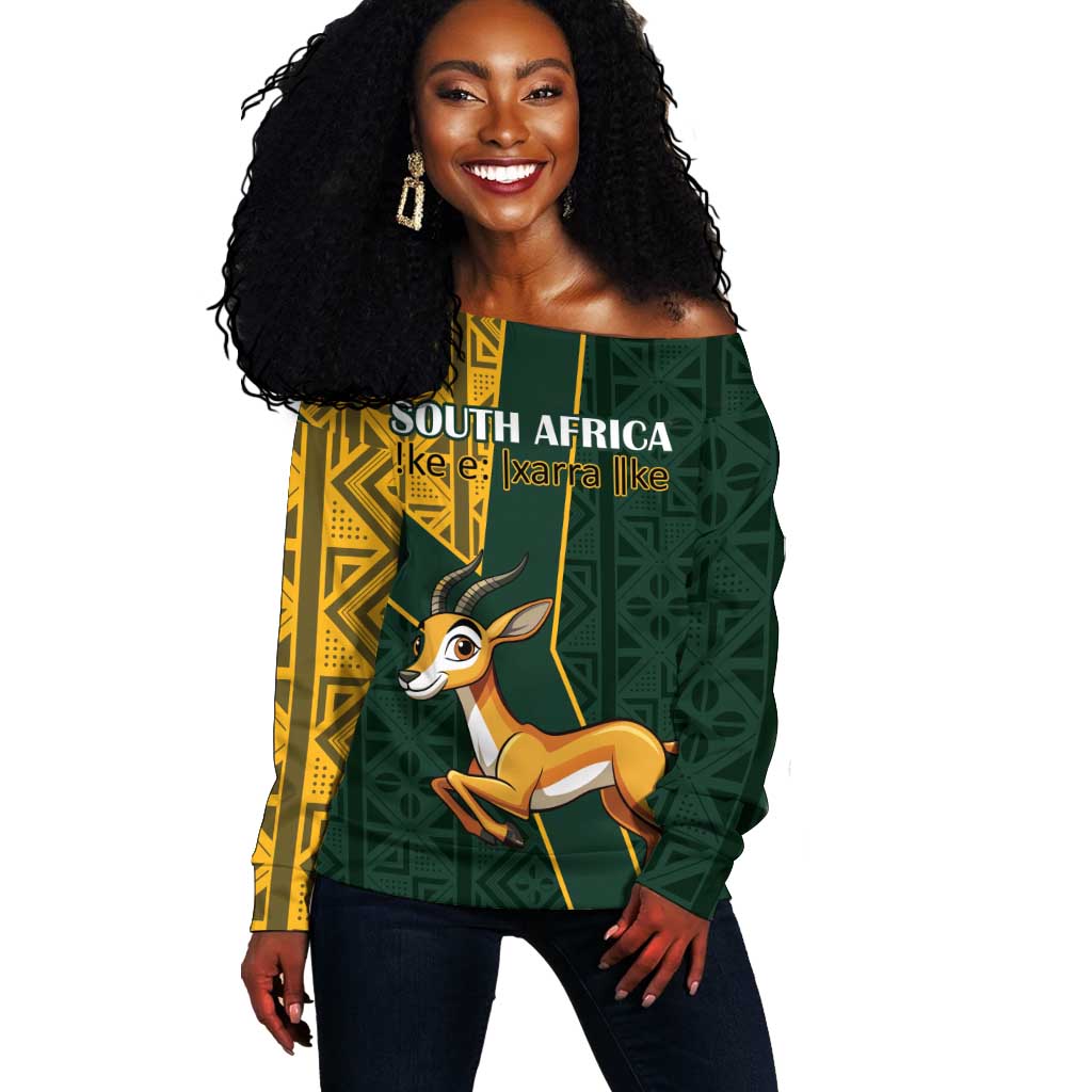 Custom South Africa Springbok Jumping Off Shoulder Sweater With Kente Patterns LT18
