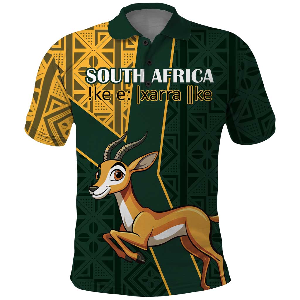 Custom South Africa Springbok Jumping Polo Shirt With Kente Patterns LT18