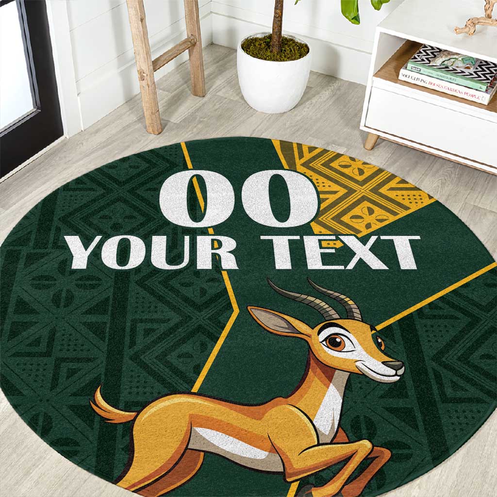 Custom South Africa Springbok Jumping Round Carpet With Kente Patterns LT18
